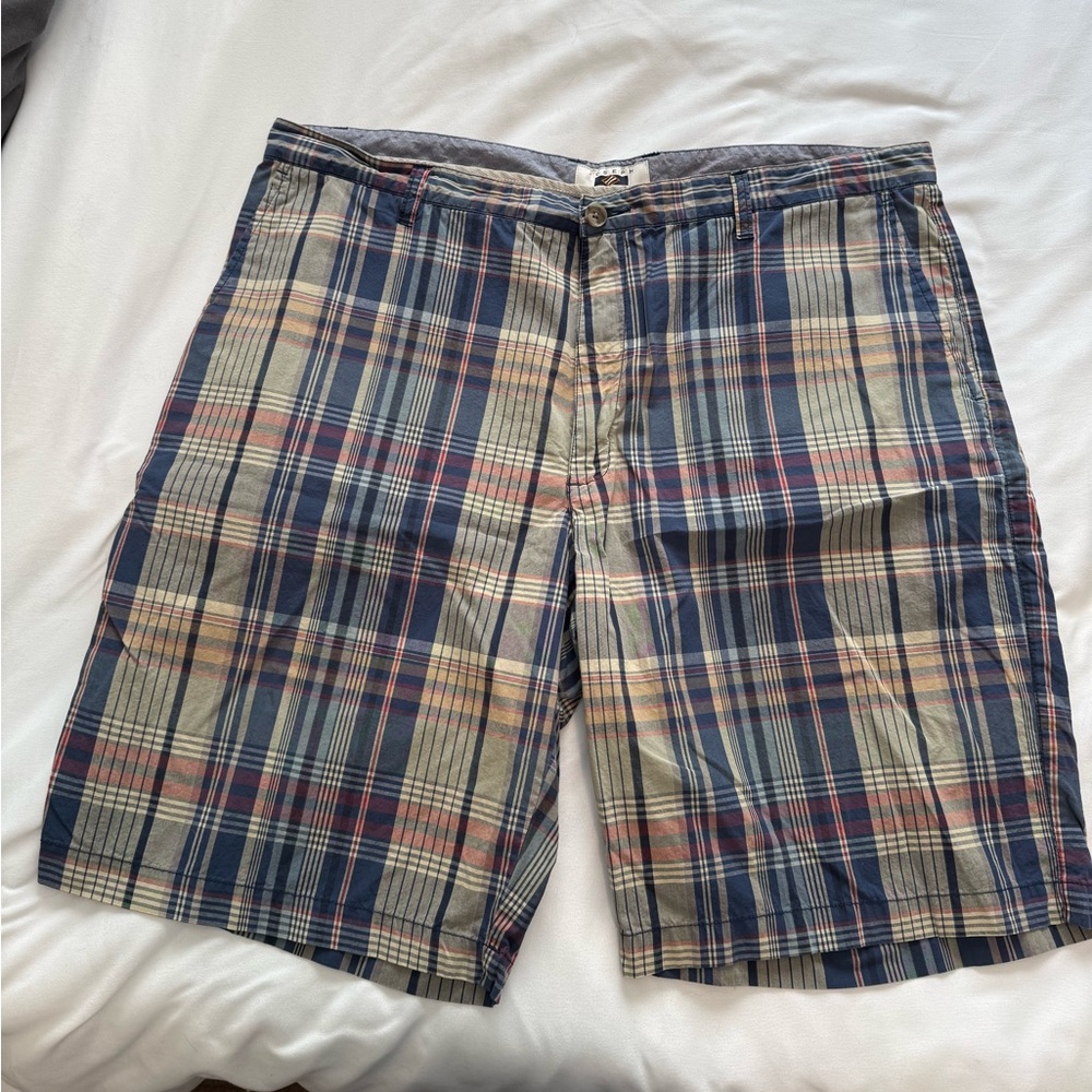 Joseph Abboud Men's Plaid Shorts - Blue, Tan with Red Sz 42